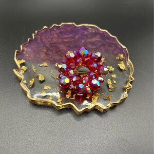 Vintage Red Aurora Borealis Crystal Glass Bead Brooch